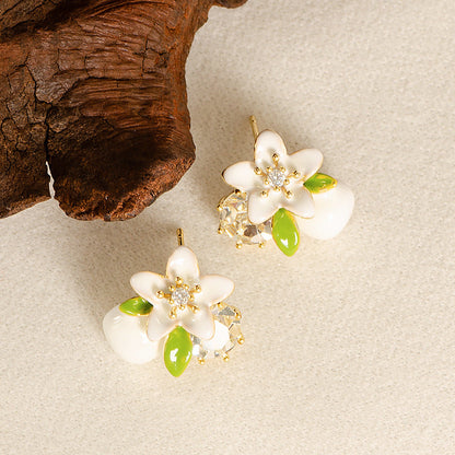 Chic Floral Drop Oil Earrings With Rhinestone Accents