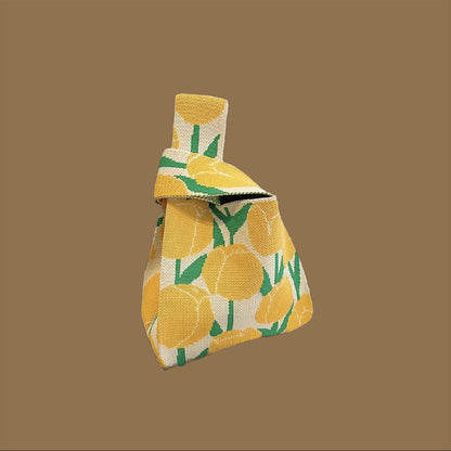 Trendy Cartoon Floral Knitted Tote Bag for Women