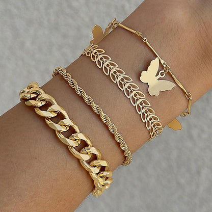 Vintage Geometric Open-Cuff Gold Bracelet Set