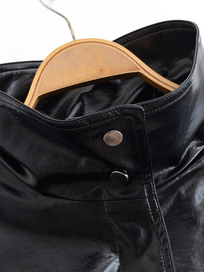 Cool Lapel Pleated Leather Jackey