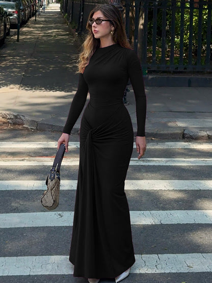 Bodycon Long Sleeve Dress Solid Color Elegant Style