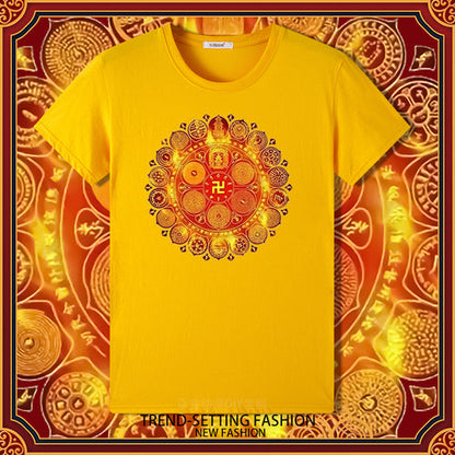 Grand Perfection Victory Mantra Wheel Print Summer Bottom Male And Female Couple Short-Sleeved T-Shirt