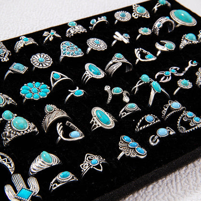 Vintage Geometric Turquoise Ring Set Alloy Fashion Jewelry