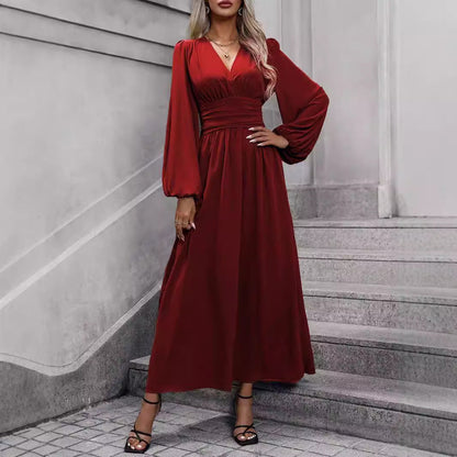 Autumn And Winter New Women'S Lantern Sleeves With High Split Ends Dress