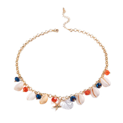 Bohemian Shell Bead Necklace With Starfish And Palm Tree Accents