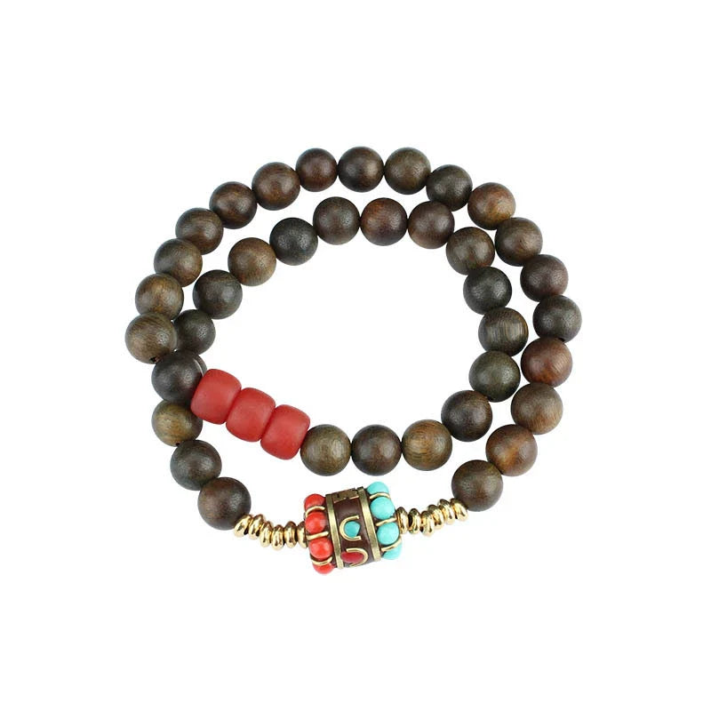Tibetan Nepalese Green Sandalwood Bracelet Men'S And Women'S Retro Ethnic Style Natural Sour Branch Multi-Circle Buddha Bead Bracelet