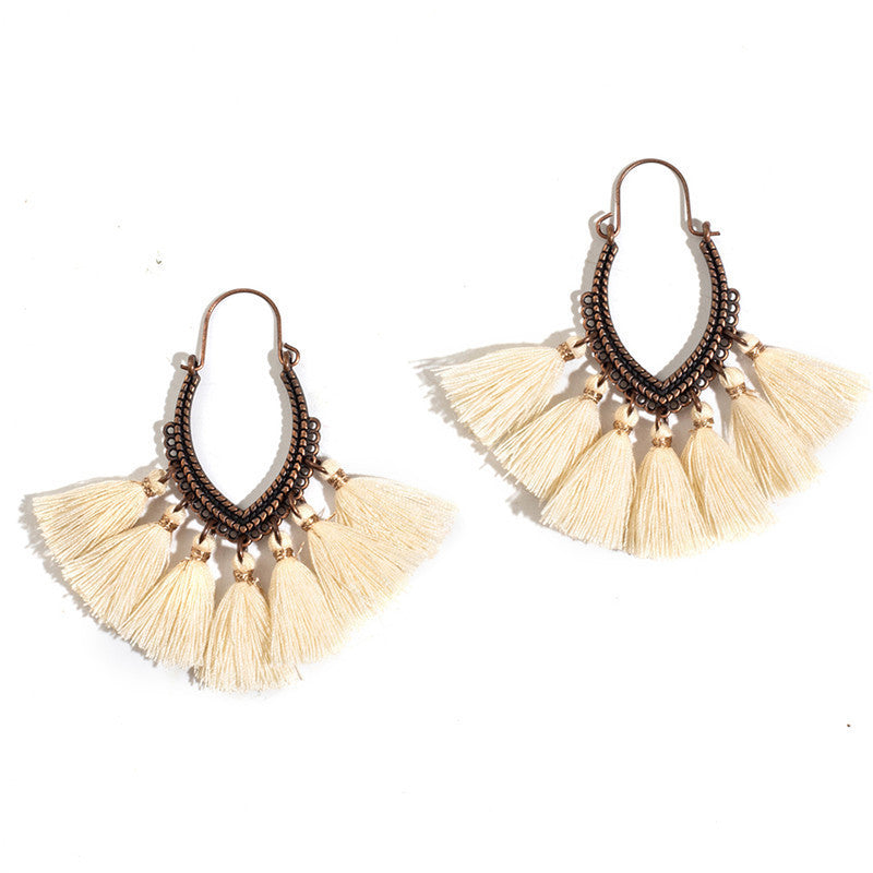 Bohemian Tassel U-Shaped Alloy Vintage Earrings for Women