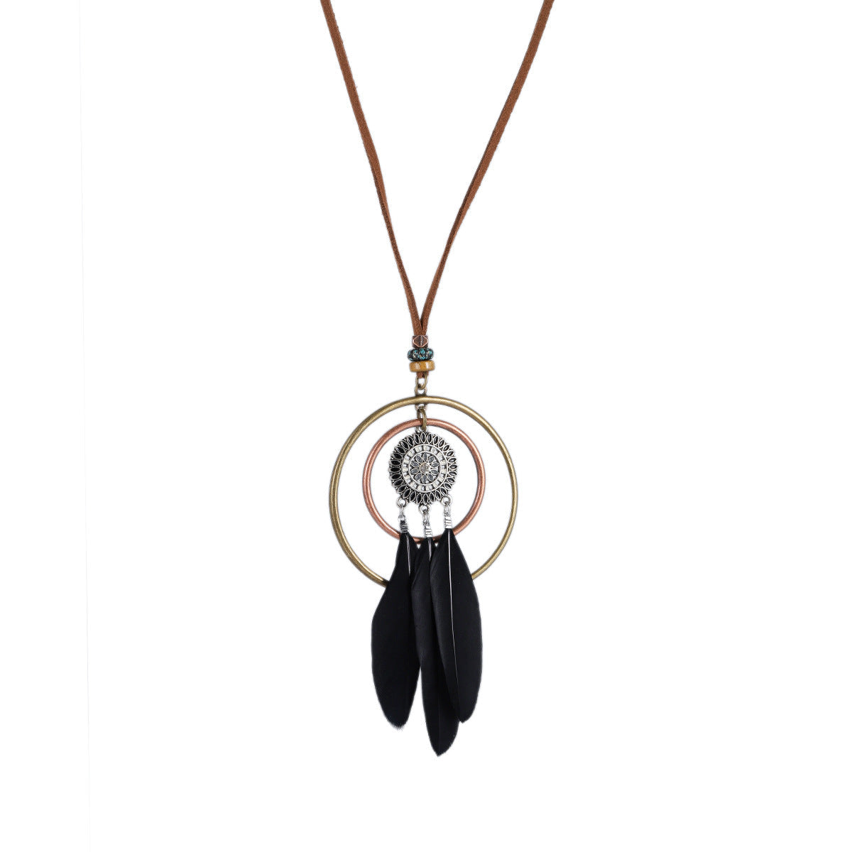 Indian Dreamcatcher Black Feather Tassel Necklace Fashion Jewelry
