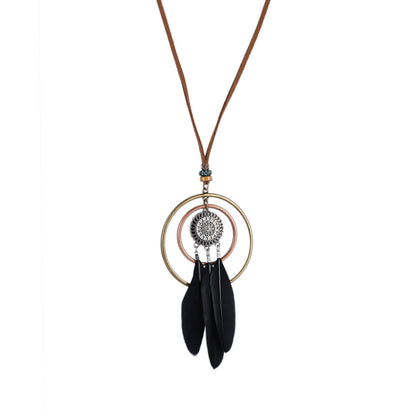 Indian Dreamcatcher Black Feather Tassel Necklace Fashion Jewelry