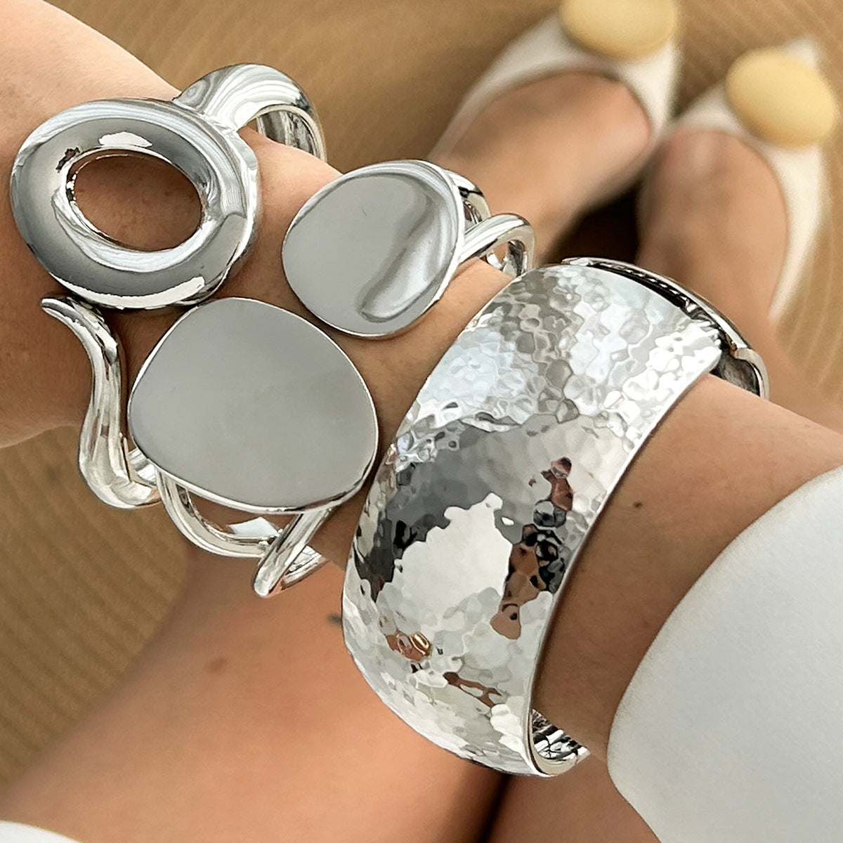 Asymmetrical Polished Alloy Bracelet Set - Waterdrop Design