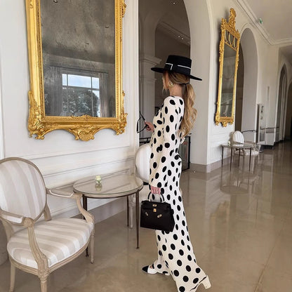 Polka Dot A-Line Dress for Women - Trendy Casual Long Sleeves