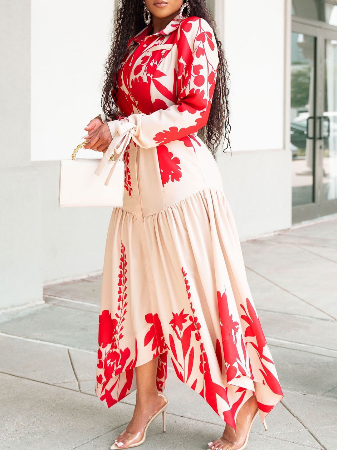 Casual Floral Print Long Sleeve A-Line Dress