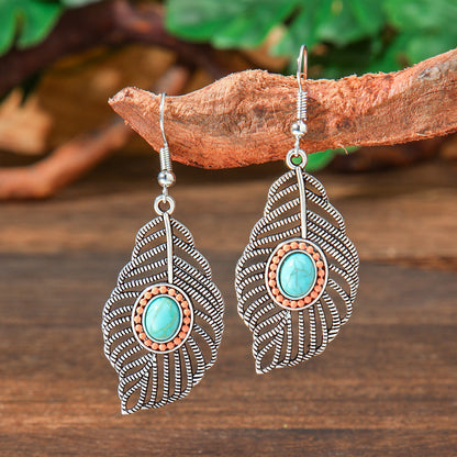Geometric Turquoise Fringe Earrings Set Bohemian Style