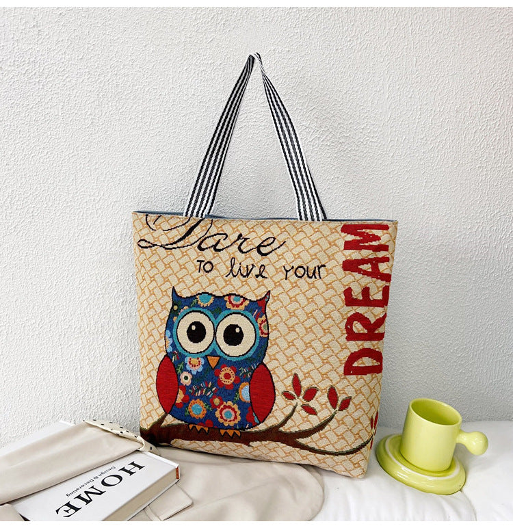 Ethnic Vintage Embroidered Canvas Tote Bag for Women