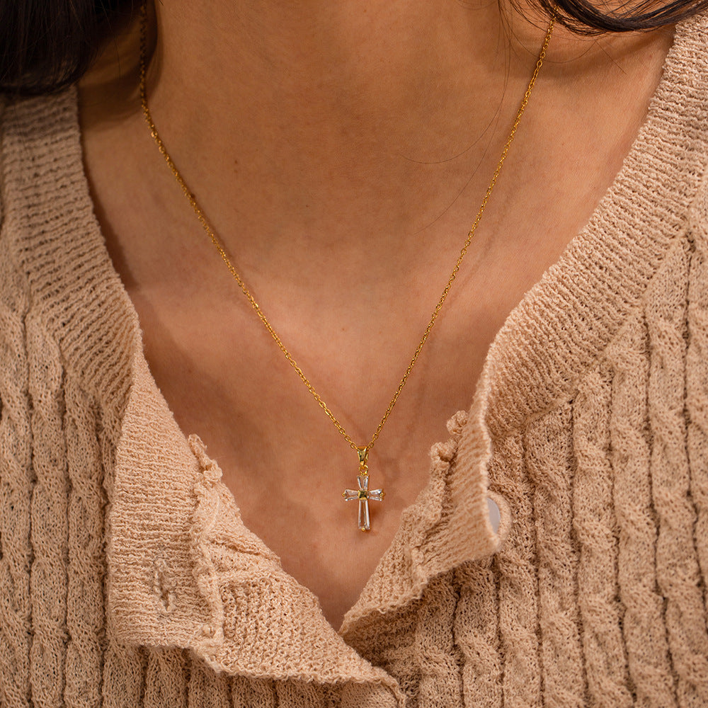 Zircon Cross Pendant Necklace
