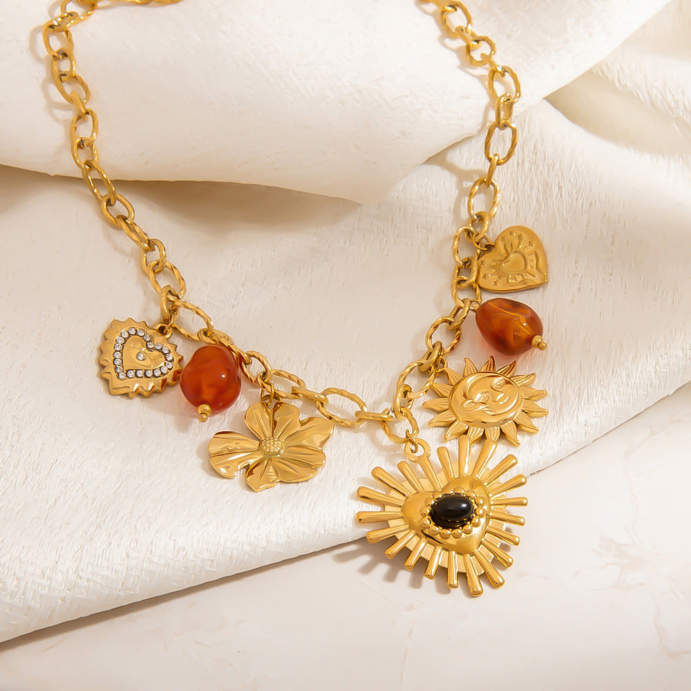 Heart Pendant Necklace in Titanium Steel with Sunflower Design
