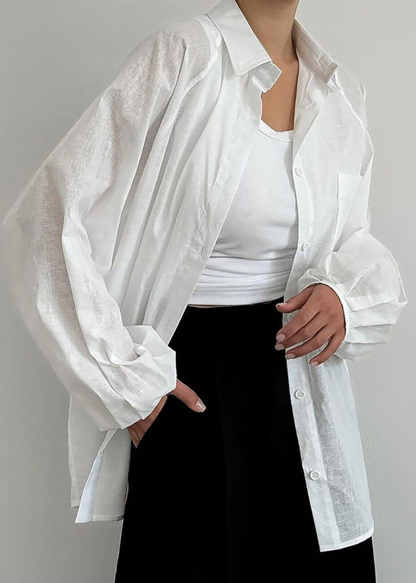 Oversized Cotton Button Up Shirt White Stylish