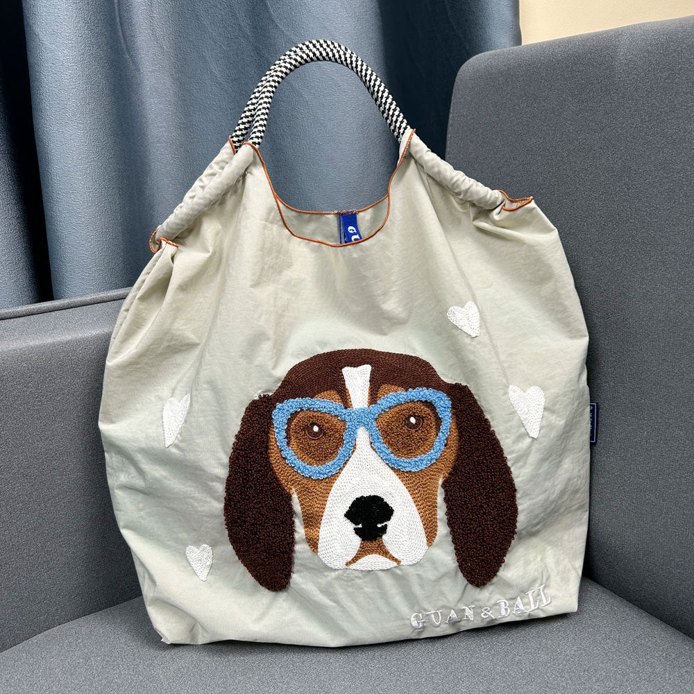 Plush Dog Embroidered Largr Capacity Shopping Bga