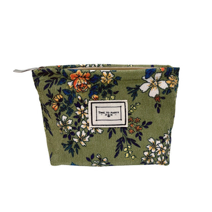 Corduroy Floral Zipper Makeup Bag Portable Travel Toiletry Organizer