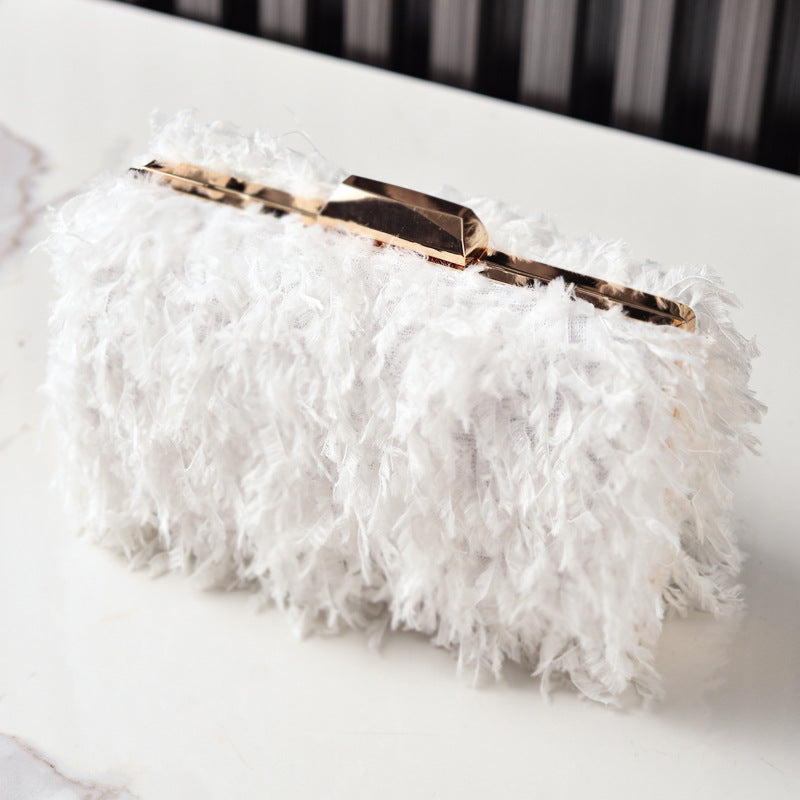 Fringed Evening Bag Stylish Faux Fur Clutch for Parties