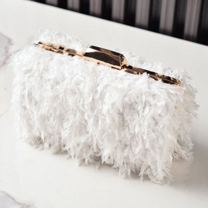 Fringed Evening Bag Stylish Faux Fur Clutch for Parties