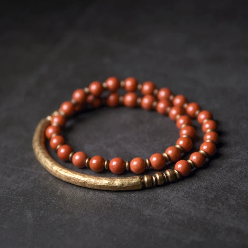 Red Blue Stone Beads Multi-Layer Bracelet Couple Original Retro Ethnic Style Bracelet Women'S Literary And Male Jewelry