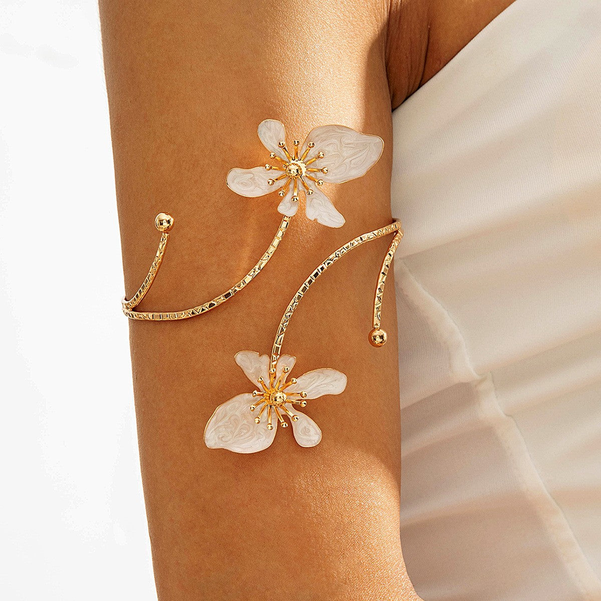 Floral Open Arm Cuff Bracelet Geometric Punk Style Beach Party Jewelry