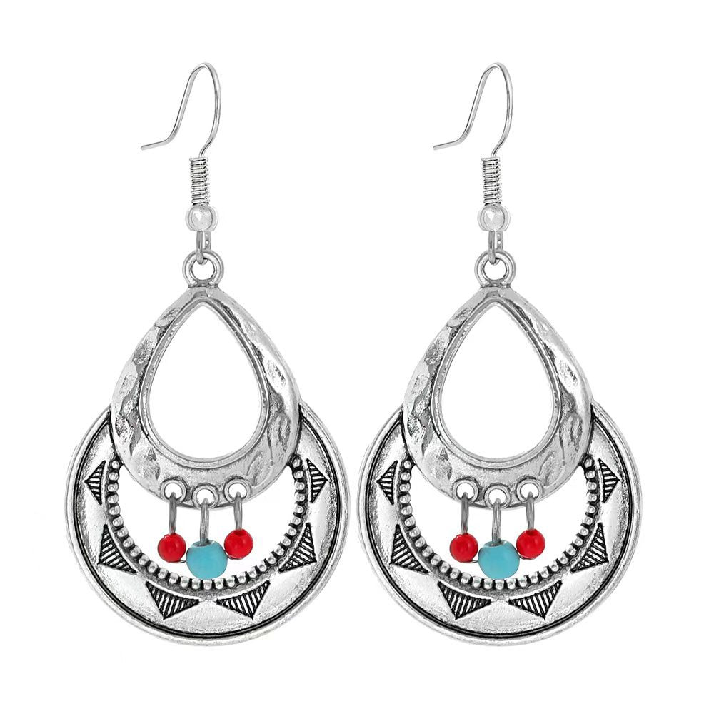 Simple Tribal Flower Teardrop Circle Turquoise Earring Set