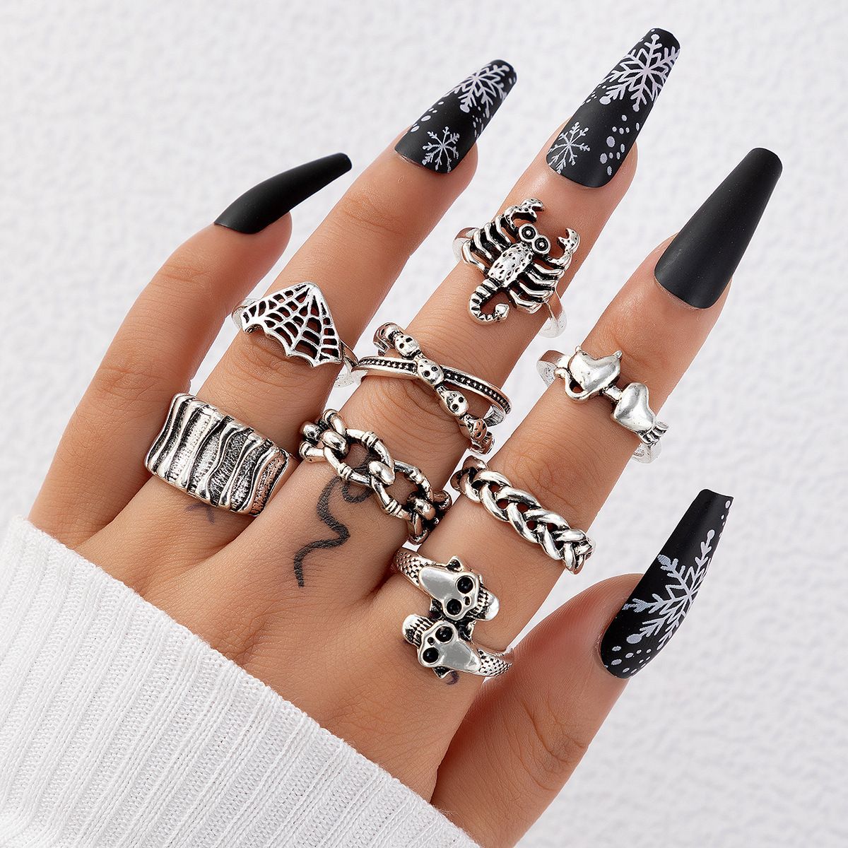 Halloween Gothic Skull Vintage Rings Punk Spider Snake Animal Ring Set