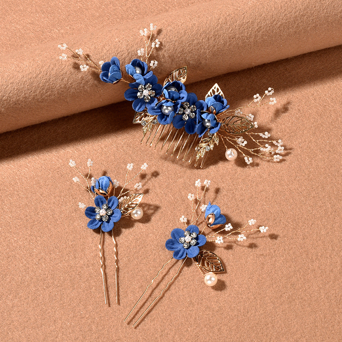 Bridal Floral Hair Combs Set in Pastel Colors