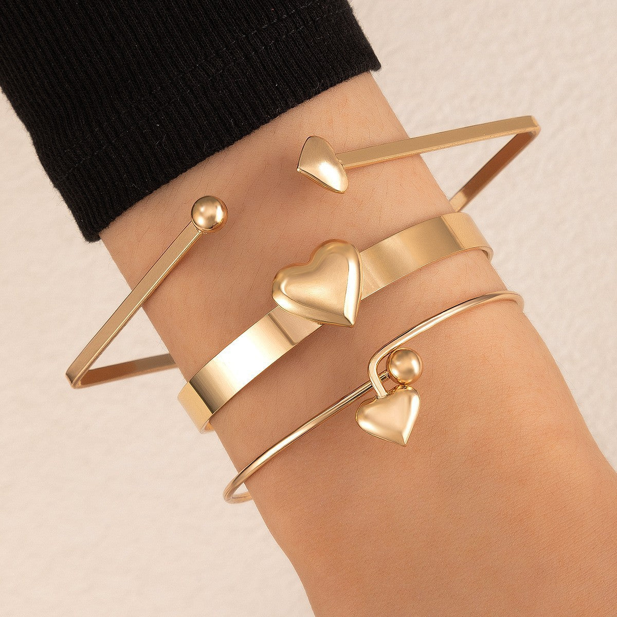 Vintage Geometric Open-Cuff Gold Bracelet Set