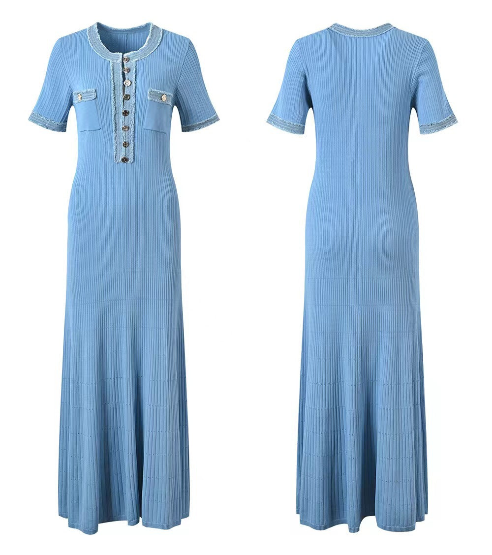 Elegant Short Sleeve Button Up Maxi Dress