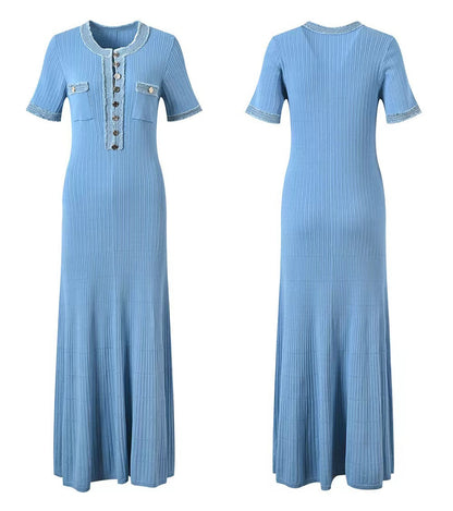 Elegant Short Sleeve Button Up Maxi Dress
