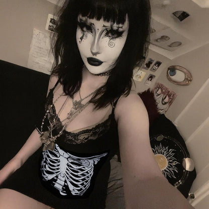 Gothic Skeleton Print Bodycon Midi Dress