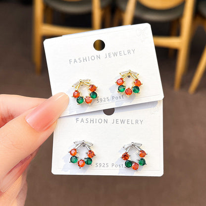 Elegant Christmas Wreath Rhinestone Stud Earrings