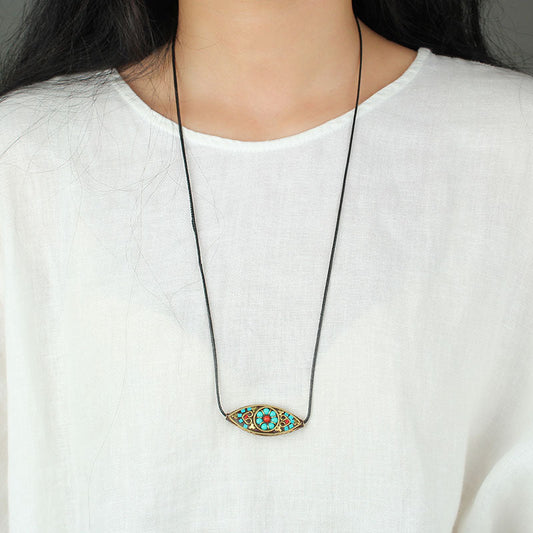 Ethnic Nepalese Buddha'S Eye Pendant Necklace