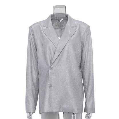 Sleek Sequin Suit Set With Cami Top And High-Waisted Pants