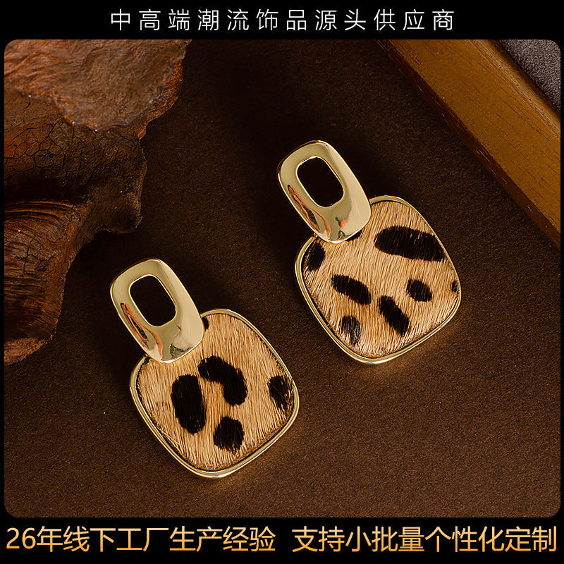 Natural Horse Hair Leopard Print Earrings Luxury Fashion Accessories