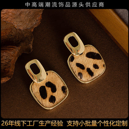 Natural Horse Hair Leopard Print Earrings Luxury Fashion Accessories