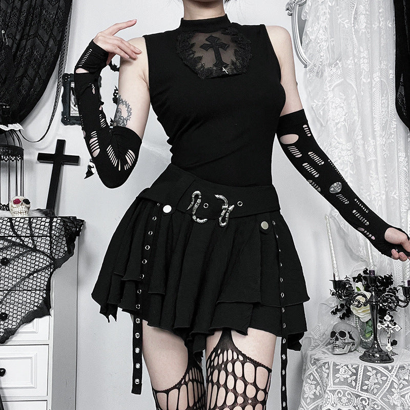 Gothic Style Asymmetrical Metal Half Skirt