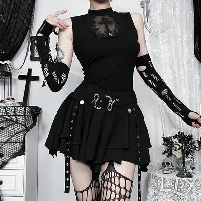 Gothic Style Asymmetrical Metal Half Skirt