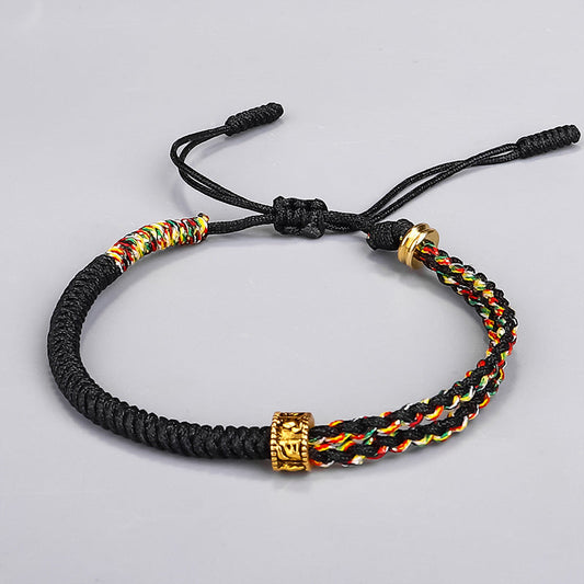 Tibetan Style Bracelet Hand-Woven Diamond Knot Red Rope Bracelet Six-Character Mantra Copper Pearl Red Bracelet