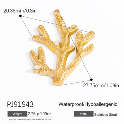 Coral Seashell Pendant 18K Gold Plated Stainless Steel Ocean Vacation Jewelry