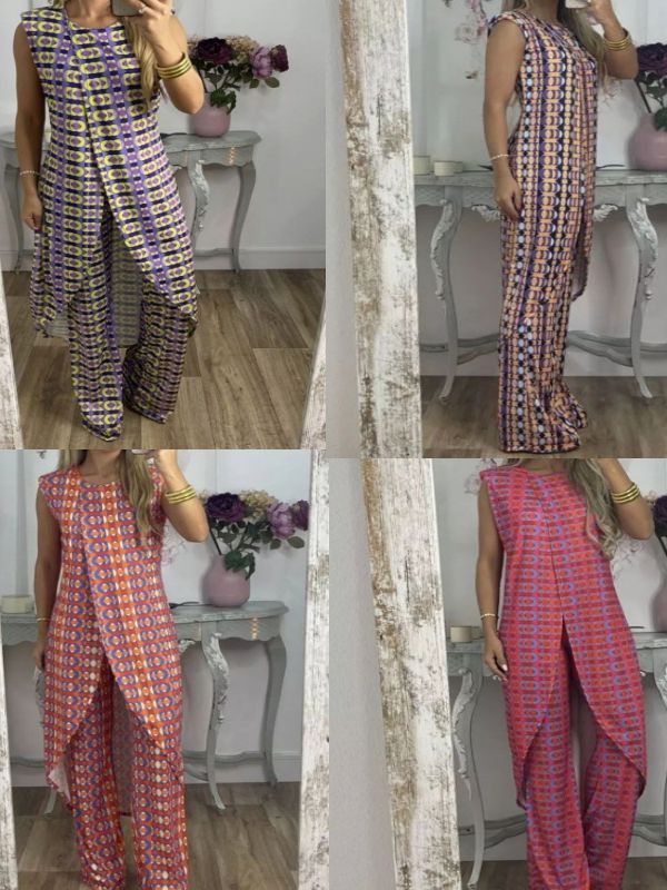 Trendy Floral Print Sleeveless Top and Long Pants Set