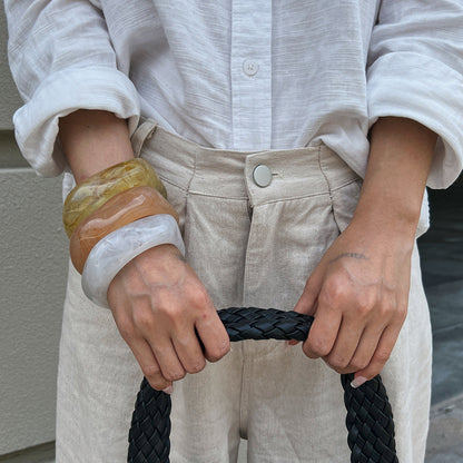 Fashionable Gradient Translucent Resin Bangle Geometric Wide Cuff Bracelet