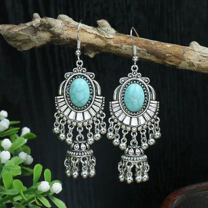 Bohemian Geometric Alloy Earrings with Bell Detail