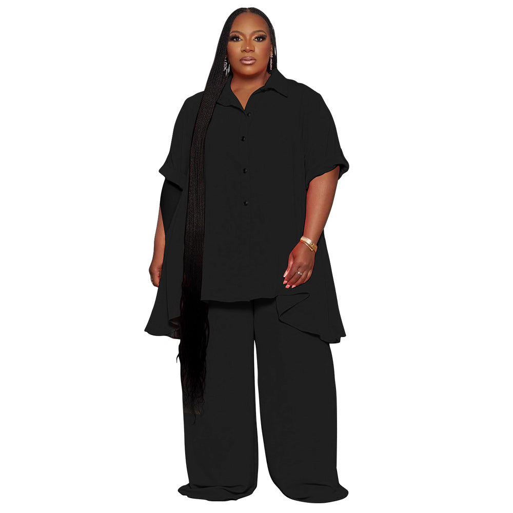 Fashionable Plus Size Short Sleeve Top And Wide Leg Pants Set