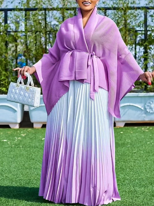 Fashionable Elegant Batwing Sleeve Top And Gradient Skirt Set