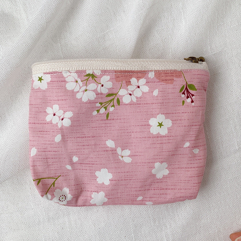 Mini Cartoon Zipper Wallet for Women Cute Floral Fabric Purse