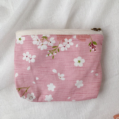 Mini Cartoon Zipper Wallet for Women Cute Floral Fabric Purse